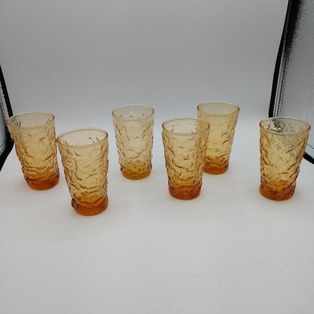 Vintage MCM Anchor Hocking Milano Honey Gold Amber Juice Glasses - Set of 6.